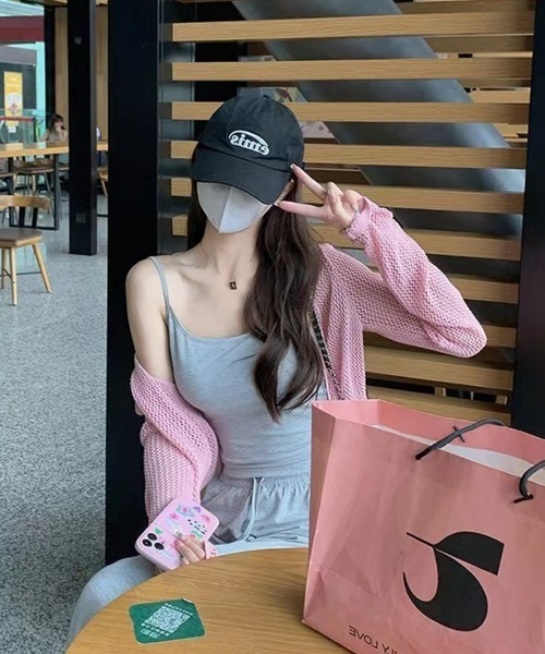 SEU(エスイーユー)の「リボンカーディガン ショート丈アイレット編みサマーニットカーディガン(カーディガン/ボレロ・レディース・ブルー/ホワイト/ベージュ/ピンク/ブラック/グリーン・M)」の1枚目の写真