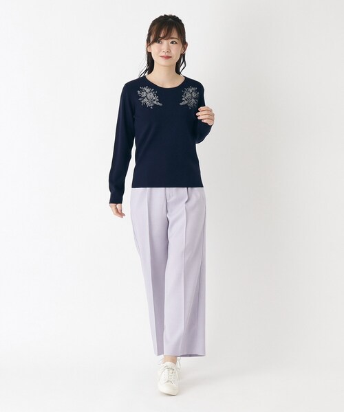 LAURA ASHLEY(ローラアシュレイ)の「【洗える/ウエストゴム/リネンライク素材】ワイドパンツ(その他パンツ・レディース・パープル/ブラック/オフホワイト・38)」の13枚目の写真