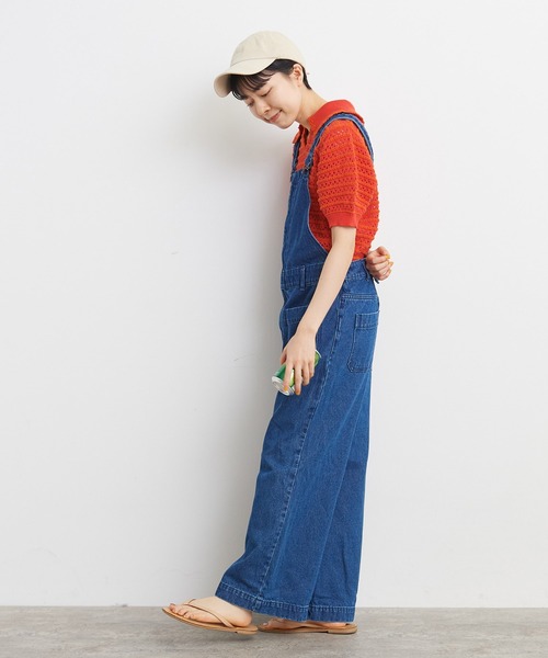 CHILD WOMAN（チャイルドウーマン）の「☆透かし編み ボーダーニットポロ（ポロシャツ・レディース・ネイビー/オレンジ/グリーン・FREE）」の6枚目の写真