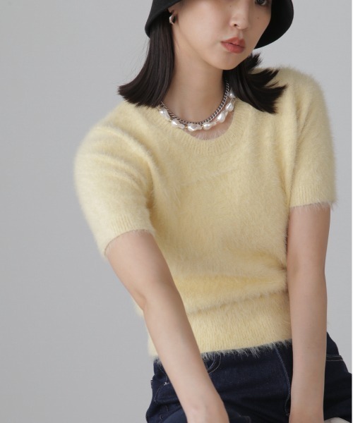 FREE'S MART（フリーズマート）の「◆シャギー半袖ニット（ニット/セーター・レディース・ベージュ/イエロー/ホワイト・FREE）」の3枚目の写真
