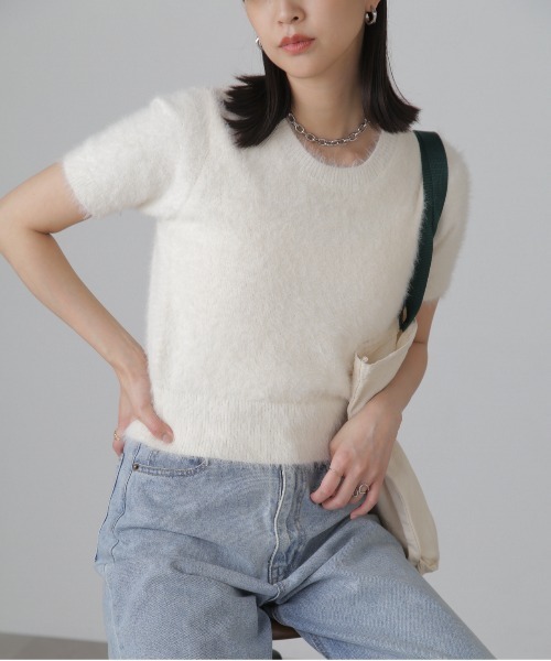 FREE'S MART（フリーズマート）の「◆シャギー半袖ニット（ニット/セーター・レディース・ベージュ/イエロー/ホワイト・FREE）」の4枚目の写真