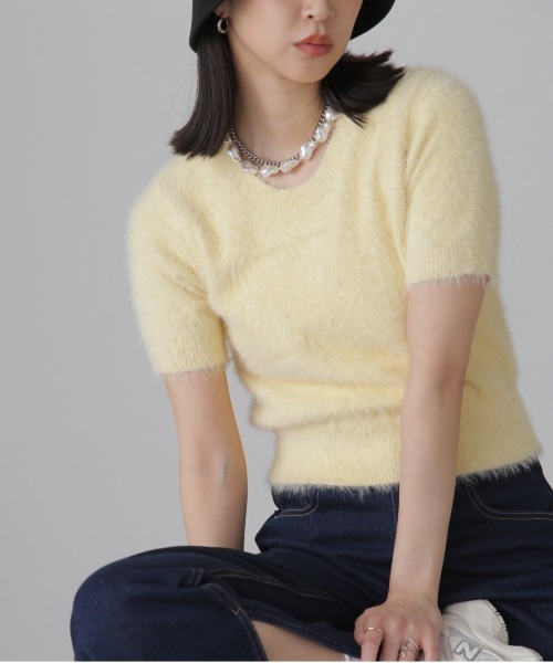 FREE'S MART（フリーズマート）の「◆シャギー半袖ニット（ニット/セーター・レディース・ベージュ/イエロー/ホワイト・FREE）」の21枚目の写真
