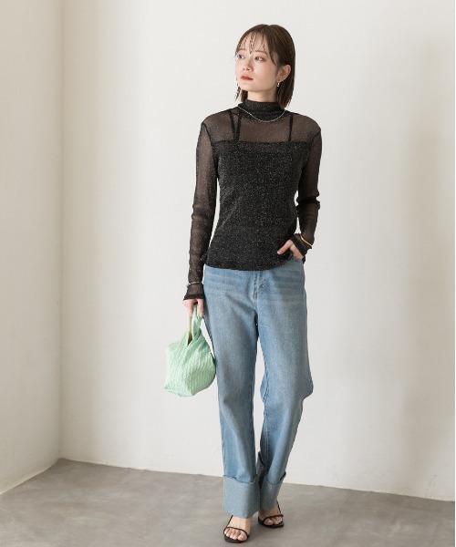 ad thie(アドティエ)の「ハイネック シアーラメトップス(Tシャツ/カットソー・レディース・ブラック/アイボリー・FREE)」の3枚目の写真