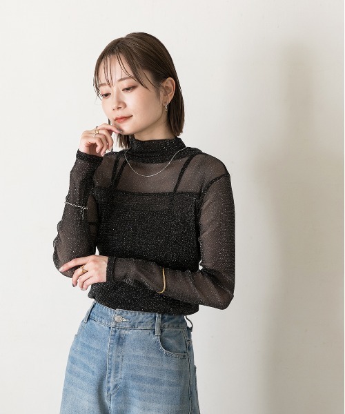 ad thie(アドティエ)の「ハイネック シアーラメトップス(Tシャツ/カットソー・レディース・ブラック/アイボリー・FREE)」の6枚目の写真