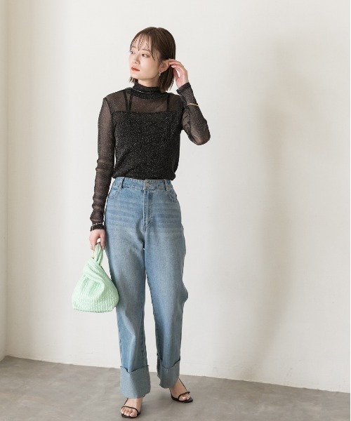 ad thie(アドティエ)の「ハイネック シアーラメトップス(Tシャツ/カットソー・レディース・ブラック/アイボリー・FREE)」の18枚目の写真