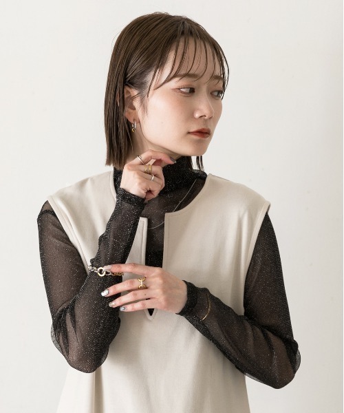 ad thie(アドティエ)の「ハイネック シアーラメトップス(Tシャツ/カットソー・レディース・ブラック/アイボリー・FREE)」の20枚目の写真