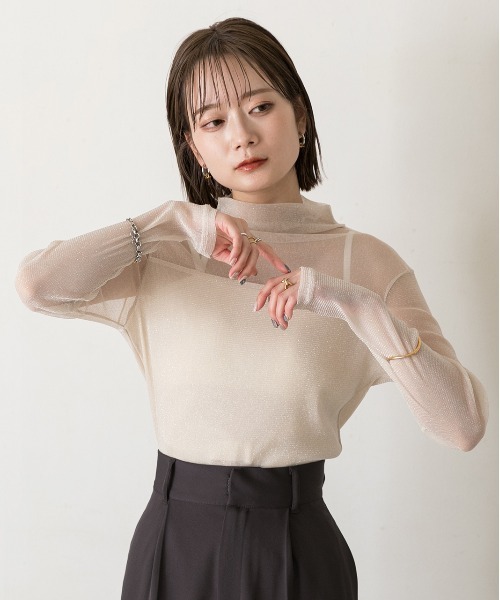 ad thie(アドティエ)の「ハイネック シアーラメトップス(Tシャツ/カットソー・レディース・ブラック/アイボリー・FREE)」の22枚目の写真