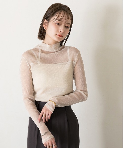 ad thie(アドティエ)の「ハイネック シアーラメトップス(Tシャツ/カットソー・レディース・ブラック/アイボリー・FREE)」の12枚目の写真