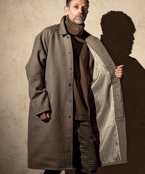 C DIEM（カルペディエム）の「mj9843- Old Workers Coat ステンカラーコート（ステンカラーコート・メンズ・ブラック/カーキ・S/M/L/XL）」の2枚目の写真