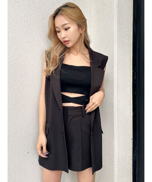 GYDA（ジェイダ）の「【SETUP着用可】ハイウエストセンタープレスショートパンツ（その他パンツ・レディース・ブラック/ベージュ・FREE）」の4枚目の写真