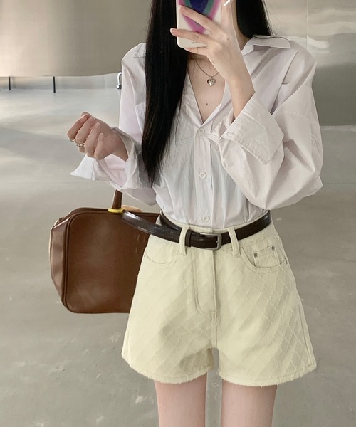 aimoha（アイモハ）の「デニムジャカードショートパンツ（デニムパンツ・レディース・オフホワイト・SMALL/MEDIUM/LARGE）」の15枚目の写真