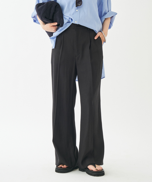 plage(プラージュ)の「《追加》washable linen混 ハイウエストパンツ(スラックス・レディース・ブラック/オレンジ系その他/ホワイト/ウッド・34/36/38/40)」の2枚目の写真