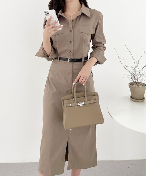 MAISON DE THERESE(メゾン ド テレーズ)の「長袖ハーフシャツワンピース(ワンピース・レディース・ベージュ/モカ/ブラック・FREE)」の7枚目の写真