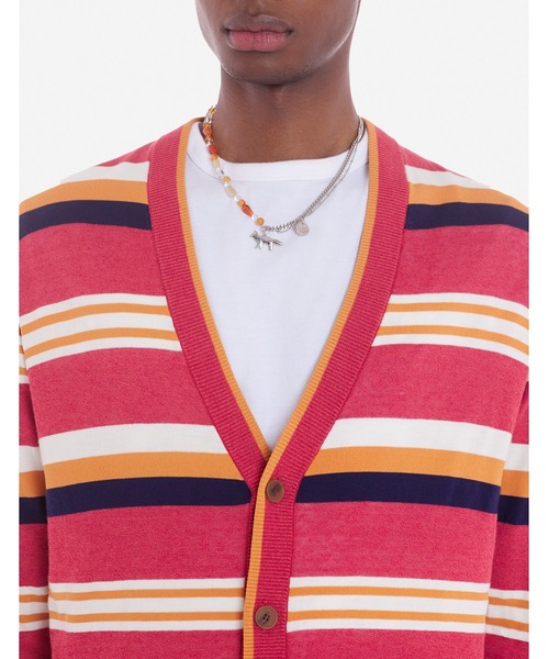 MAISON KITSUNÉ ピンクストライプカーディガン ファッション - メゾン