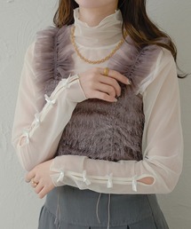 Ambre Neige | 袖リボンチュールトップス/WEB/EC限定商品(Tシャツ/カットソー)