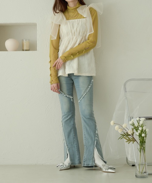 Ambre Neige（アンブルネージュ）の「袖リボンチュールトップス/WEB/EC限定商品（Tシャツ/カットソー・レディース・アイボリー/ブラック/ライトグリーン/チャコールグレー・FREE）」の16枚目の写真