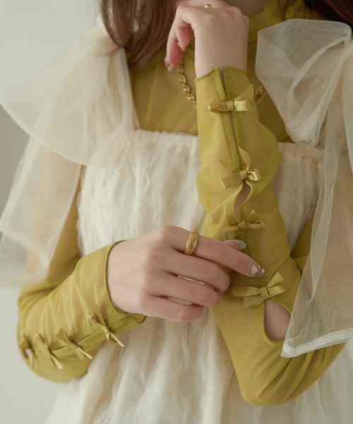 Ambre Neige（アンブルネージュ）の「袖リボンチュールトップス/WEB/EC限定商品（Tシャツ/カットソー・レディース・アイボリー/ブラック/ライトグリーン/チャコールグレー・FREE）」の15枚目の写真