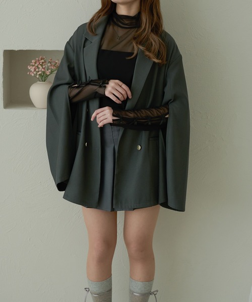 Ambre Neige（アンブルネージュ）の「袖リボンチュールトップス/WEB/EC限定商品（Tシャツ/カットソー・レディース・アイボリー/ブラック/ライトグリーン/チャコールグレー・FREE）」の9枚目の写真