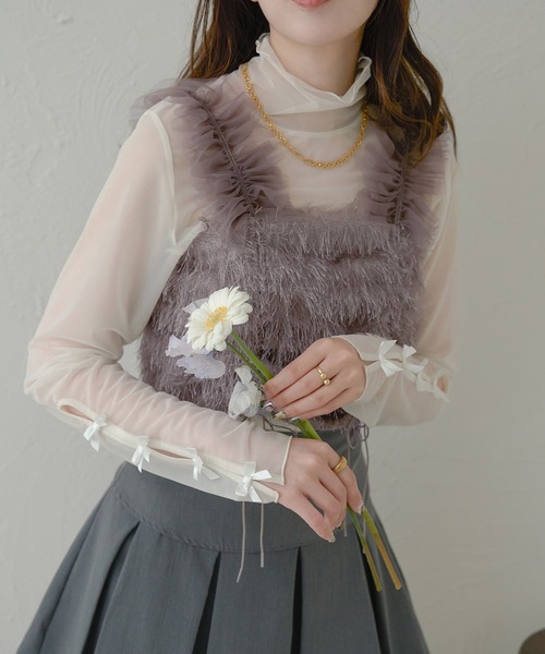 Ambre Neige（アンブルネージュ）の「袖リボンチュールトップス/WEB/EC限定商品（Tシャツ/カットソー・レディース・アイボリー/ブラック/ライトグリーン/チャコールグレー・FREE）」の17枚目の写真