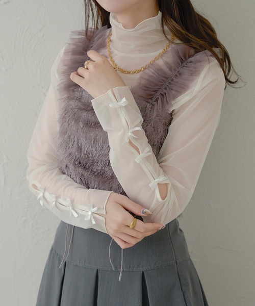 Ambre Neige（アンブルネージュ）の「袖リボンチュールトップス/WEB/EC限定商品（Tシャツ/カットソー・レディース・アイボリー/ブラック/ライトグリーン/チャコールグレー・FREE）」の18枚目の写真