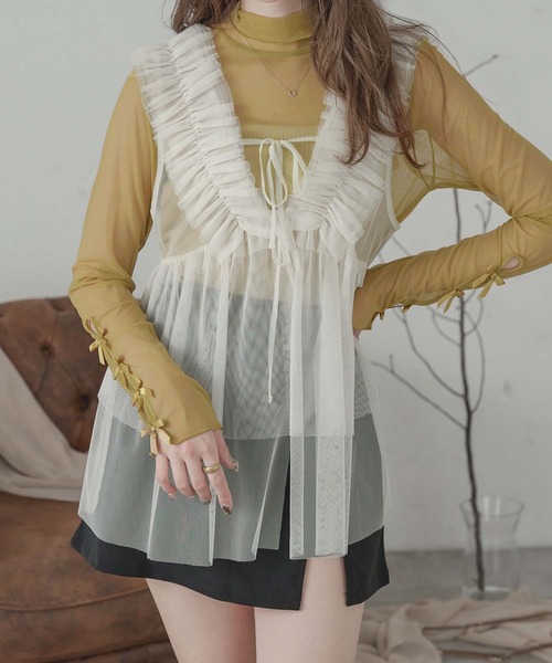 リボンチュールブラウス(WHITE) | すべての商品 | UN MINOU