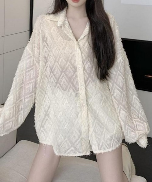 CANVAS+（キャンバスプラス）の「【CANVAS+】ひし形シアーシャツ（シャツ/ブラウス・レディース・ホワイト/ブラック・M）」の11枚目の写真