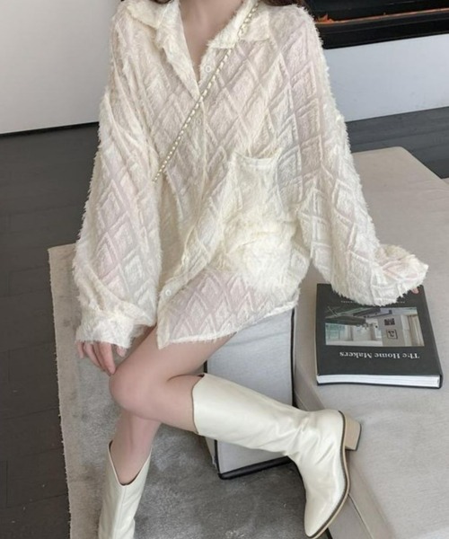 CANVAS+（キャンバスプラス）の「【CANVAS+】ひし形シアーシャツ（シャツ/ブラウス・レディース・ホワイト/ブラック・M）」の13枚目の写真