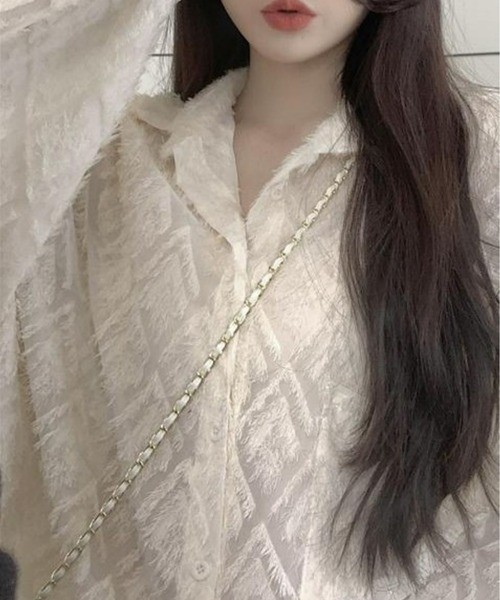 CANVAS+（キャンバスプラス）の「【CANVAS+】ひし形シアーシャツ（シャツ/ブラウス・レディース・ホワイト/ブラック・M）」の12枚目の写真