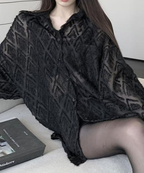 CANVAS+（キャンバスプラス）の「【CANVAS+】ひし形シアーシャツ（シャツ/ブラウス・レディース・ホワイト/ブラック・M）」の17枚目の写真