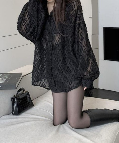 CANVAS+（キャンバスプラス）の「【CANVAS+】ひし形シアーシャツ（シャツ/ブラウス・レディース・ホワイト/ブラック・M）」の19枚目の写真