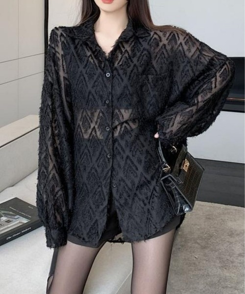 CANVAS+（キャンバスプラス）の「【CANVAS+】ひし形シアーシャツ（シャツ/ブラウス・レディース・ホワイト/ブラック・M）」の20枚目の写真