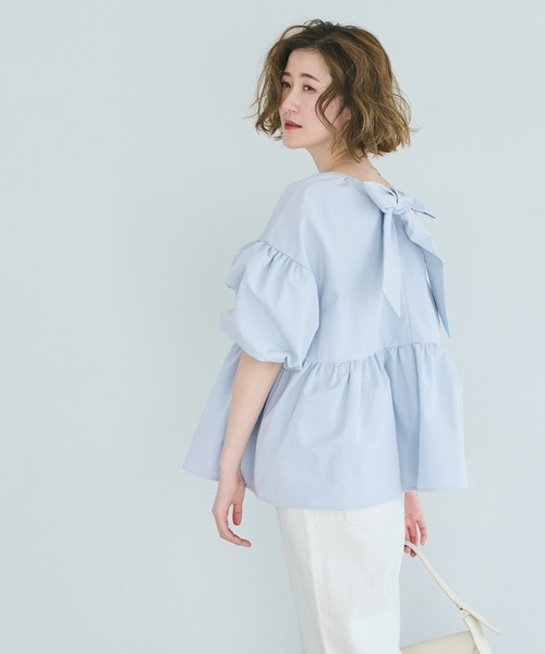 coca（coca）（コカ）の「パリフワバックリボンブラウス（シャツ/ブラウス・レディース・ブラック/ホワイト/ドット/ライトブルー・M/L/S）」の12枚目の写真