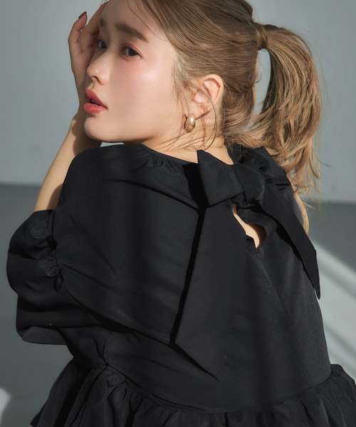 coca（coca）（コカ）の「パリフワバックリボンブラウス（シャツ/ブラウス・レディース・ブラック/ホワイト/ドット/ライトブルー・M/L/S）」の16枚目の写真