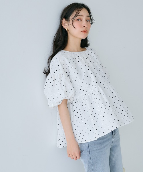 coca（coca）（コカ）の「パリフワバックリボンブラウス（シャツ/ブラウス・レディース・ブラック/ホワイト/ドット/ライトブルー・M/L/S）」の19枚目の写真