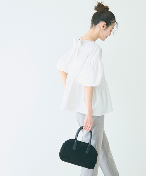 coca（coca）（コカ）の「パリフワバックリボンブラウス（シャツ/ブラウス・レディース・ブラック/ホワイト/ドット/ライトブルー・M/L/S）」の7枚目の写真