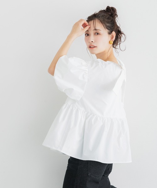 coca（coca）（コカ）の「パリフワバックリボンブラウス（シャツ/ブラウス・レディース・ブラック/ホワイト/ドット/ライトブルー/ライトピンク・M/L/S）」の15枚目の写真