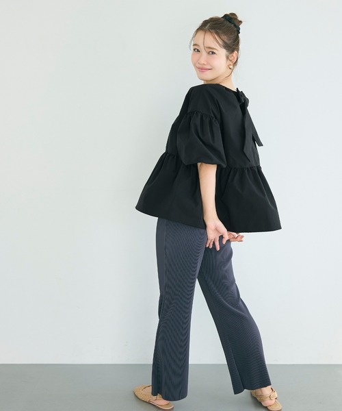 coca（coca）（コカ）の「パリフワバックリボンブラウス（シャツ/ブラウス・レディース・ブラック/ホワイト/ドット/ライトブルー/ライトピンク・M/L/S）」の19枚目の写真