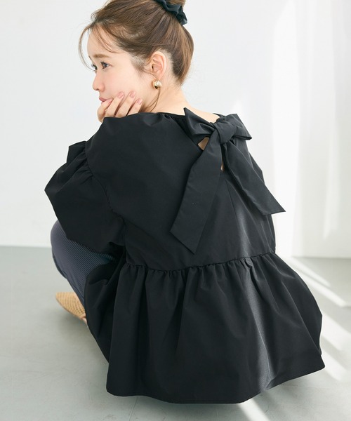 coca（coca）（コカ）の「パリフワバックリボンブラウス（シャツ/ブラウス・レディース・ブラック/ホワイト/ドット/ライトブルー/ライトピンク・M/L/S）」の21枚目の写真