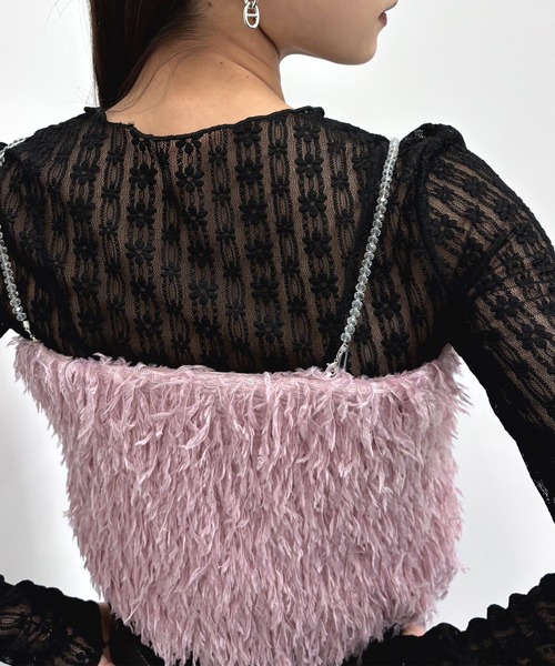 セール】こなれ感をプラス。ビーズストラップフェザーキャミソール