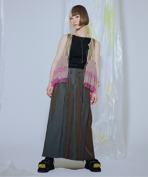 Ezick ANNONIM（エジックアノニム）の「Back band チュールギャザードロストベスト（ベスト・レディース・ブラック/ベージュ系その他/ブラック×ブルー・FREE）」の6枚目の写真