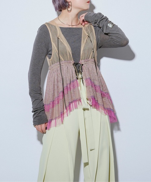 Ezick ANNONIM（エジックアノニム）の「Back band チュールギャザードロストベスト（ベスト・レディース・ブラック/ベージュ系その他/ブラック×ブルー・FREE）」の9枚目の写真