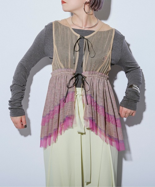 Ezick ANNONIM（エジックアノニム）の「Back band チュールギャザードロストベスト（ベスト・レディース・ブラック/ベージュ系その他/ブラック×ブルー・FREE）」の10枚目の写真