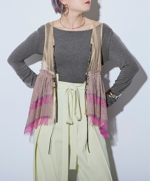 Ezick ANNONIM（エジックアノニム）の「Back band チュールギャザードロストベスト（ベスト・レディース・ブラック/ベージュ系その他/ブラック×ブルー・FREE）」の11枚目の写真