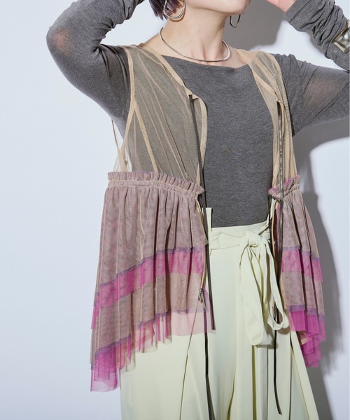 Ezick ANNONIM（エジックアノニム）の「Back band チュールギャザードロストベスト（ベスト・レディース・ブラック/ベージュ系その他/ブラック×ブルー・FREE）」の15枚目の写真