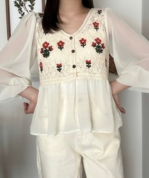 Cham. | 花柄切り替えシアートップス(シャツ/ブラウス)