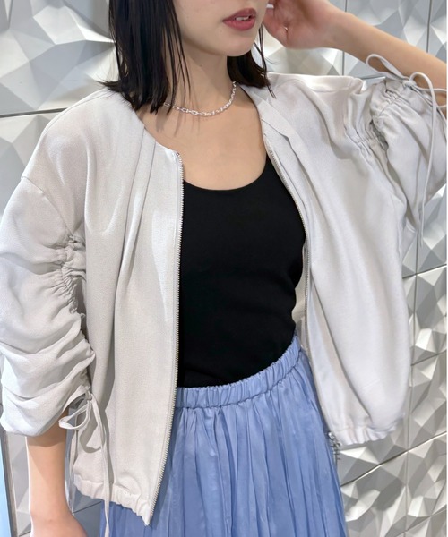 A part by（アパートバイ）の「ドロストメッシュブルゾン（ブルゾン・レディース・アイボリー/ブラック/グレー系その他・FREE）」の3枚目の写真