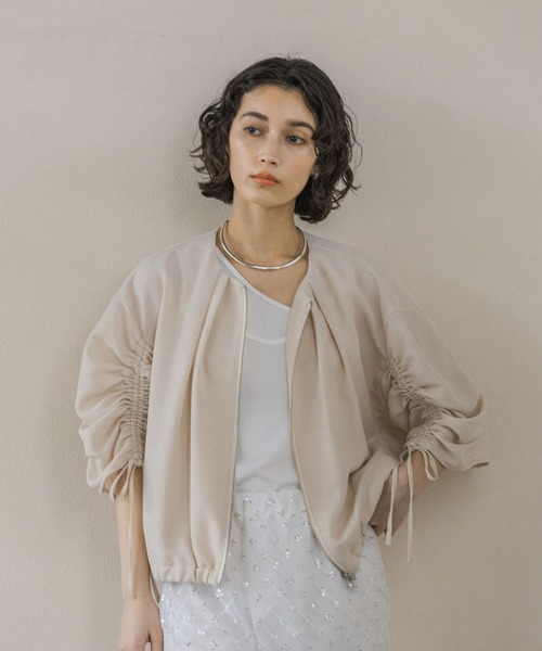 A part by（アパートバイ）の「ドロストメッシュブルゾン（ブルゾン・レディース・アイボリー/ブラック/グレー系その他・FREE）」の8枚目の写真