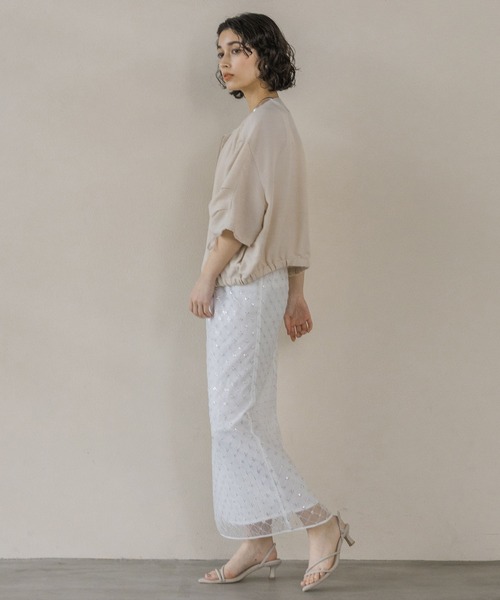 A part by（アパートバイ）の「ドロストメッシュブルゾン（ブルゾン・レディース・アイボリー/ブラック/グレー系その他・FREE）」の5枚目の写真