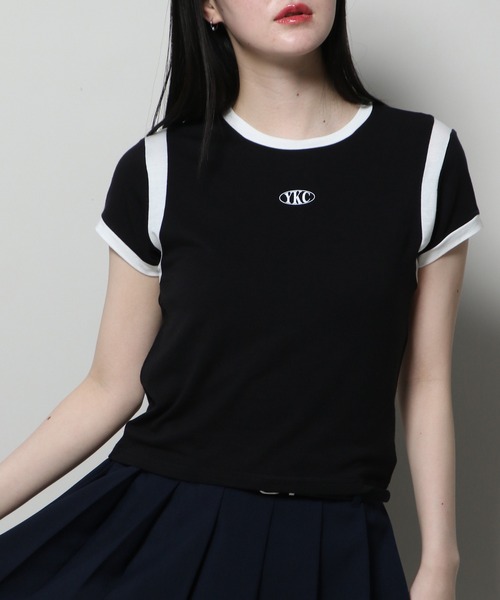 YOUTHKREW（ユースクルー）の「YOUTHKREW／スリムクロップＴ  2122438（Tシャツ/カットソー・レディース・ブラック/ホワイト・FREE）」の2枚目の写真