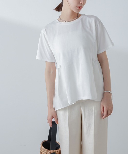 NANO universe（ナノユニバース）の「布帛コンビギャザーカットトップス（Tシャツ/カットソー・レディース・ホワイト/ブルーグレー/ブラック・FREE）」の2枚目の写真